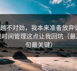 越想越不对劲，我本来准备放弃91网，结果时间管理这点让我回坑（最后一句最关键）