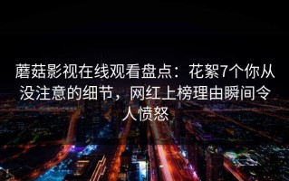 蘑菇影视在线观看盘点：花絮7个你从没注意的细节，网红上榜理由瞬间令人愤怒